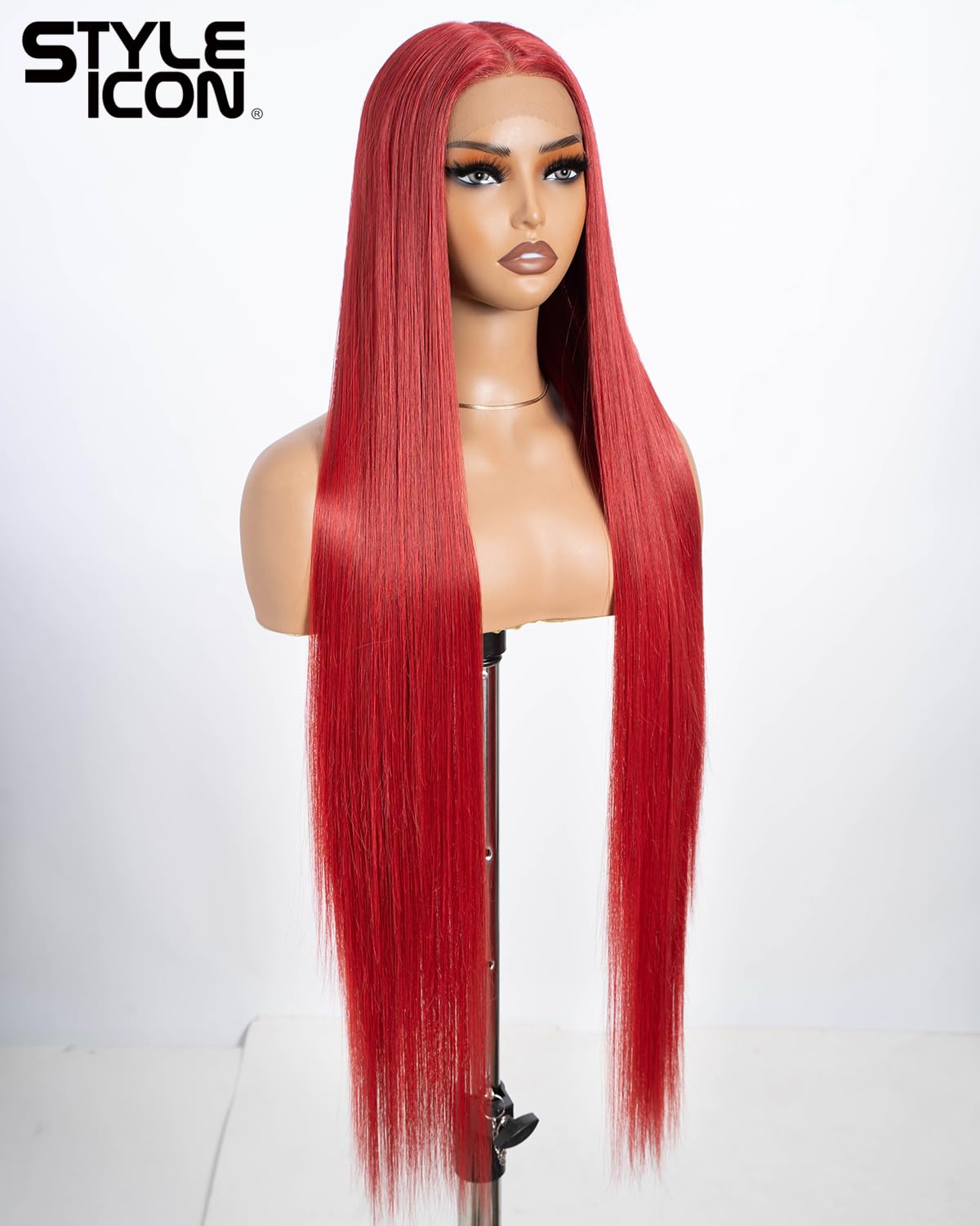 Style Icon Red Super Long Straight Lace Front Wig 38 Inches Long Wig for Women Synthetic Lace Front Wig Middle Part Lace Pre Plucked with Baby Hair Heat Resistant Fiber Cosplay Wig (M.RED) - Image 2