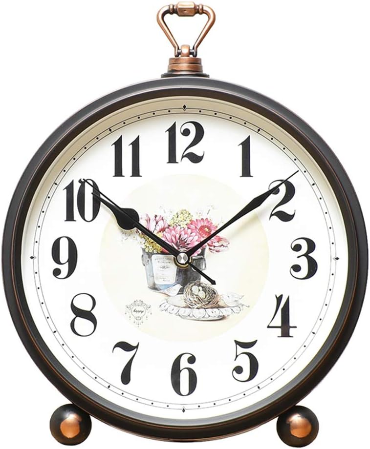 Retro Desk Clock European Clock Home Living Room Creative Desk Clock Bedroom Simple Desktop Clock Retro Watch Decoration Table Clock (Color : Black)