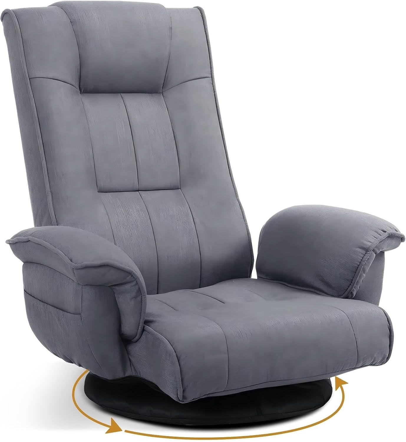 Ergonomic Swivel Floor Gaming Chair with Armrests & Side Pockets, 6-Position Reclining Sofa Bed, Foldable Padded Lounger with Thick Cushion & Lumbar Support for Esports, Reading, TV Watching (Grey)