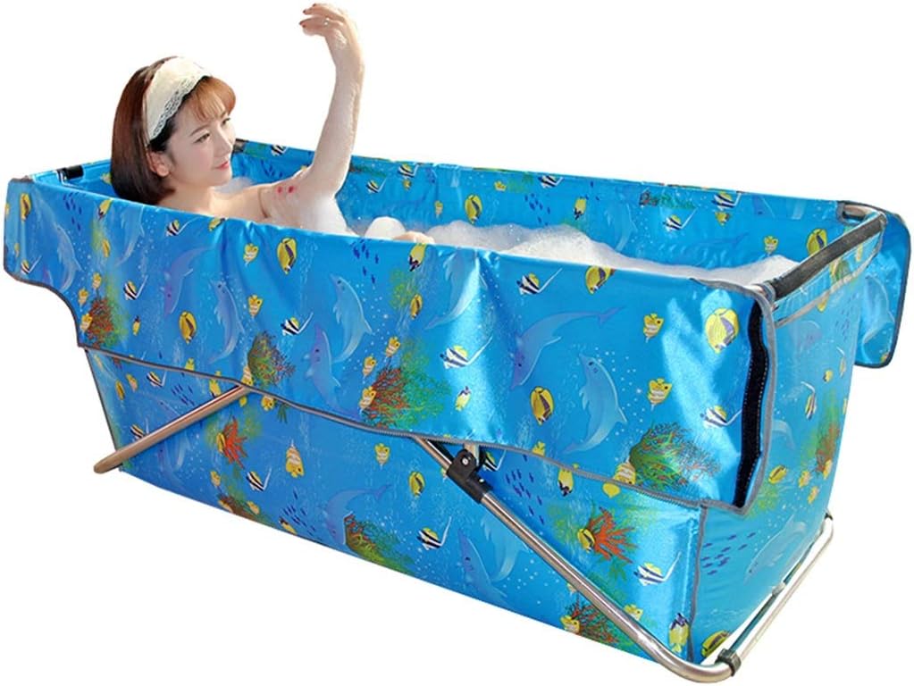 Bañeras Plegable Doméstica para Adultos Termal Extraíble Ergonómica Aislamiento Duradero, Baño Cómodo (Color : Blue, Size : 134 * 56 * 54cm)