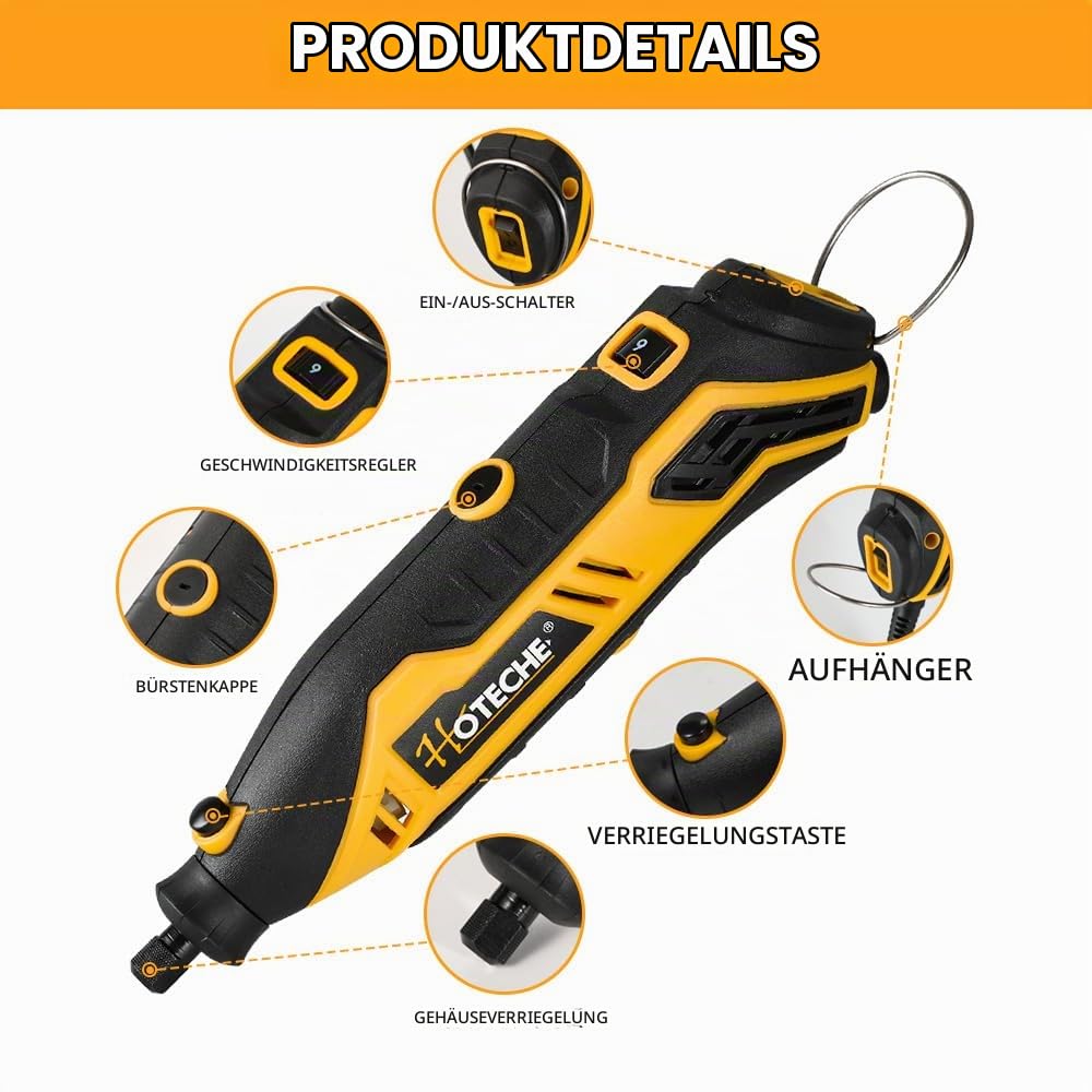 Hoteche Multifunktionswerkzeug 100-teiliger Mini-Elektroschleifersatz mit Schlauch und Ständer - 130W Leistungsstarke Rotationswerkzeug-Set.