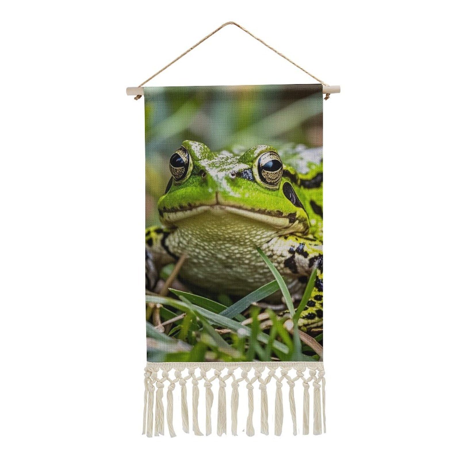 FekiLoot Frog Wall Art Poster Hanger Frame Vertical Tassel Tapestry Cotton Linen Hanging Poster Decorative Wall Art Prints Vintage Wall Art Decor for Home Bedroom Living Room Office