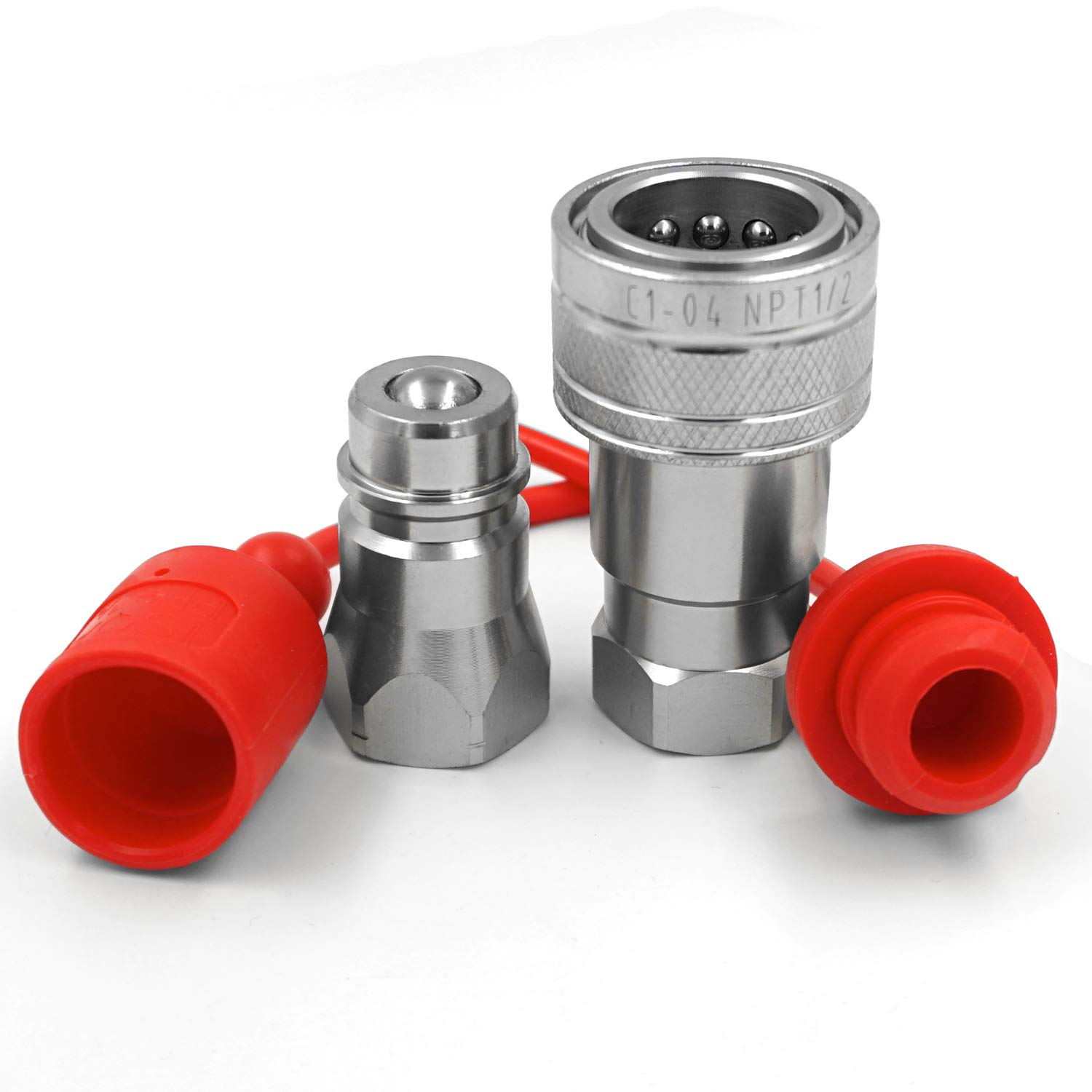 AKJia 1/2" NPT Thread Ag ISO 5675 Hydraulic Quick Connect Tractor Couplers, Ball Pioneer Style ISO 5675 w/Dust Caps