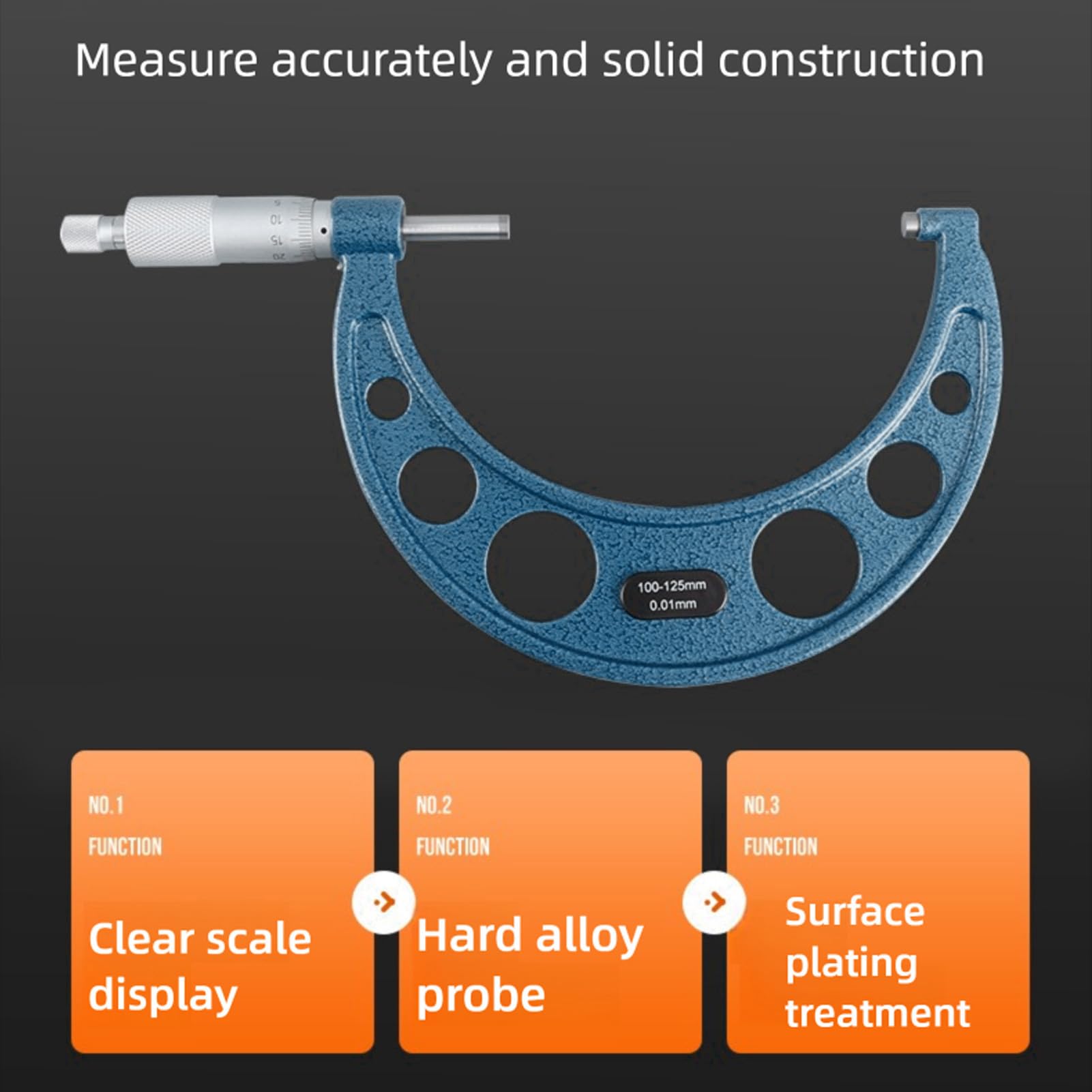 Präzises Mikrometer-Set aus Legierung, 0–4 Zoll, 0,0001 Zoll Teilung für Maschinenwerkzeug mit 4 Mikrometern