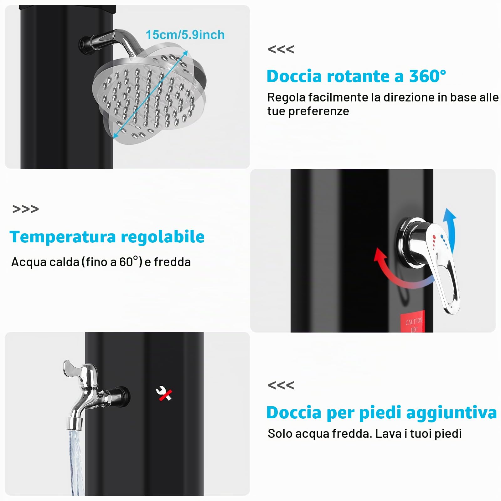 Doccia Solare Esterno 60 L, Colonna Doccia Solare Piscina con Telo Protettivo, Solare da Esterno con Doccia e Rubinetto a Pedale, Serbatoio PVC, Acqua Calda Fredda, Soffione 360° Giardino Campeggio