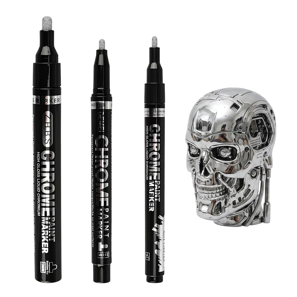 Silver Chrome Paint Pens Set, 3 Pcs Metallic Marker Pens with Mirror Finish