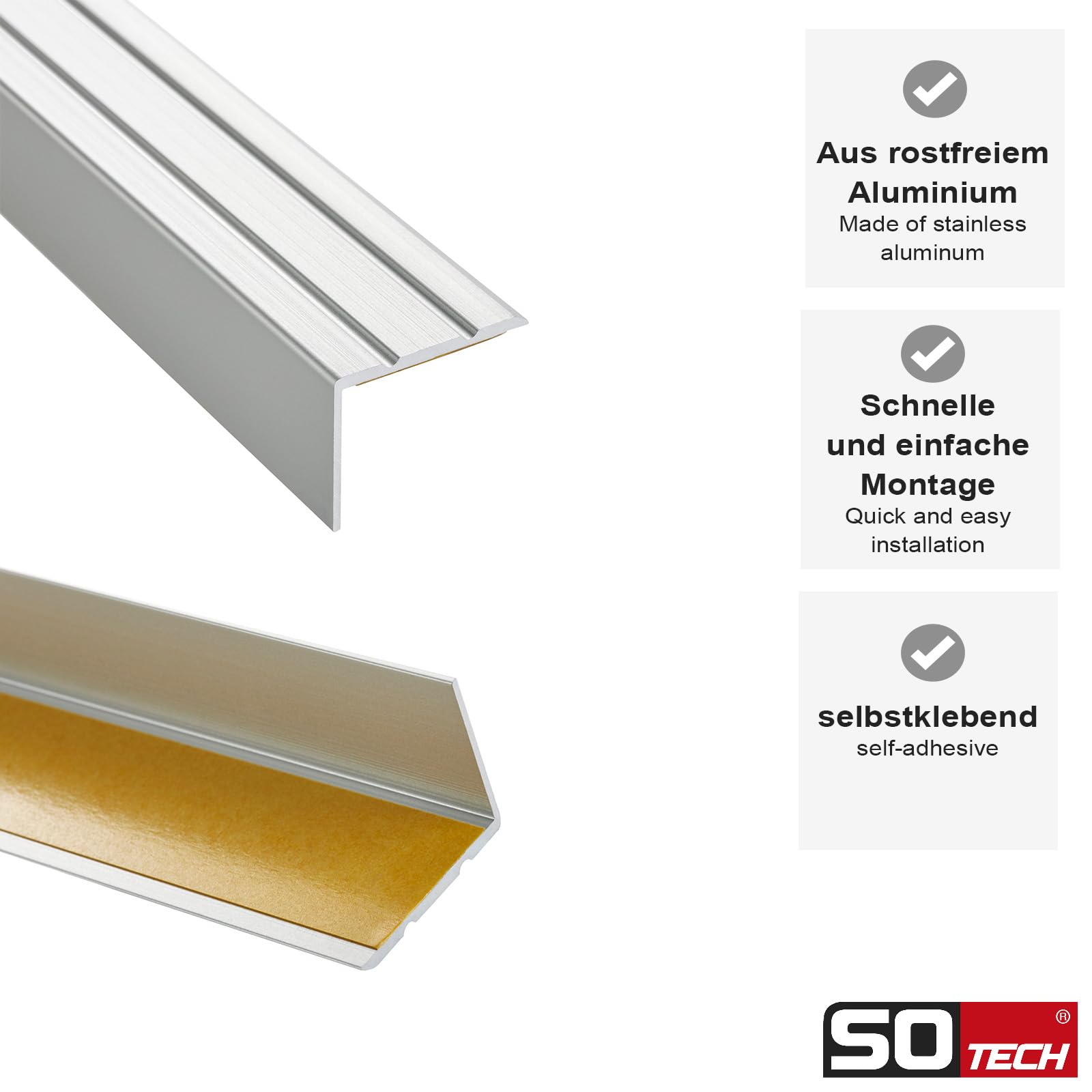 SOTECH 4 Stück Treppenprofil 1000 x 25 x 18 mm, selbstklebend, silber eloxiert, Kantenschutz aus Aluminium für Laminat, Fliesen, Parkett uvm.