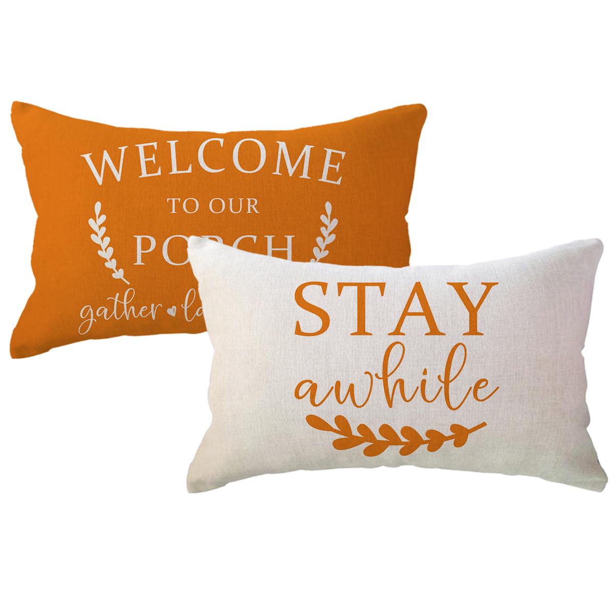 ULOVE LOVE YOURSELF Porch Decor Lumbar Throw Pillow Covers 12x20,2Pack Country Farmhouse Pillowcases Welcome to Our Porch Stay Awhile Front Porch