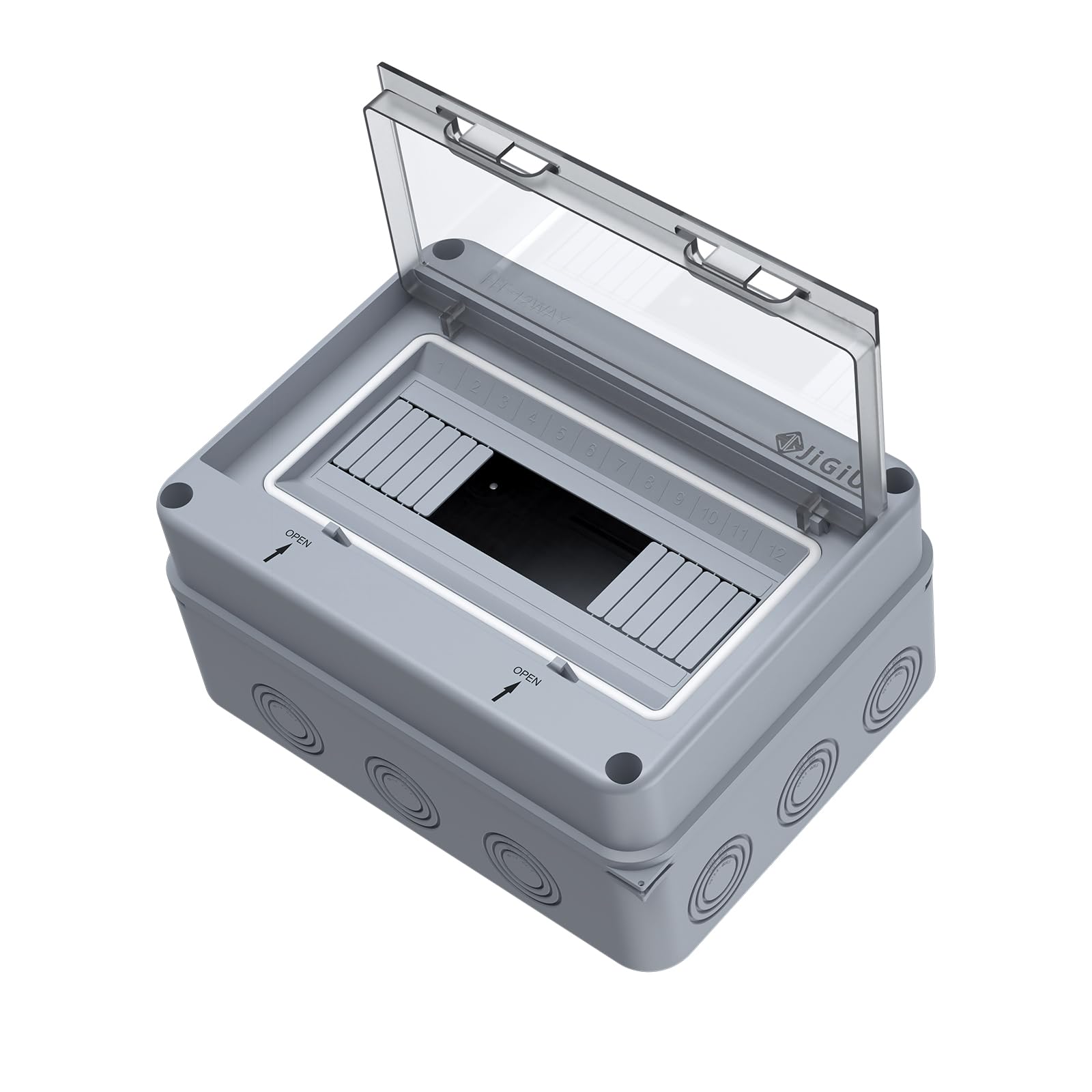 JiGiU Caja de Distribución de 12 Módulos, Caja de Fusibles Empotrada IP65, Carcasa Impermeable y Resistente a la Humedad Material ABSpara para Jardines, Columnas de Carga (255 * 200 * 110mm)
