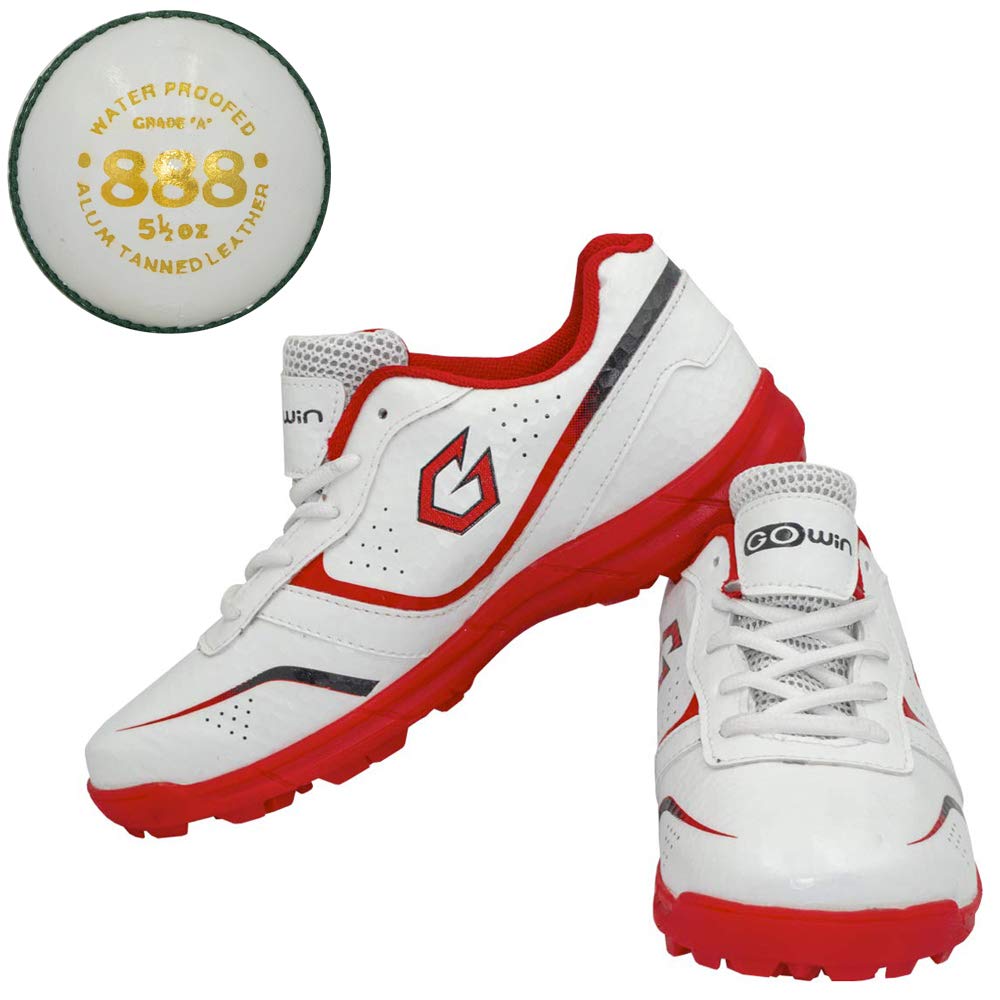 Academy White/Red Cricket Shoes Size-2 with TR-888-W Cricket Leather Ball Alum Tanned White-image-49
