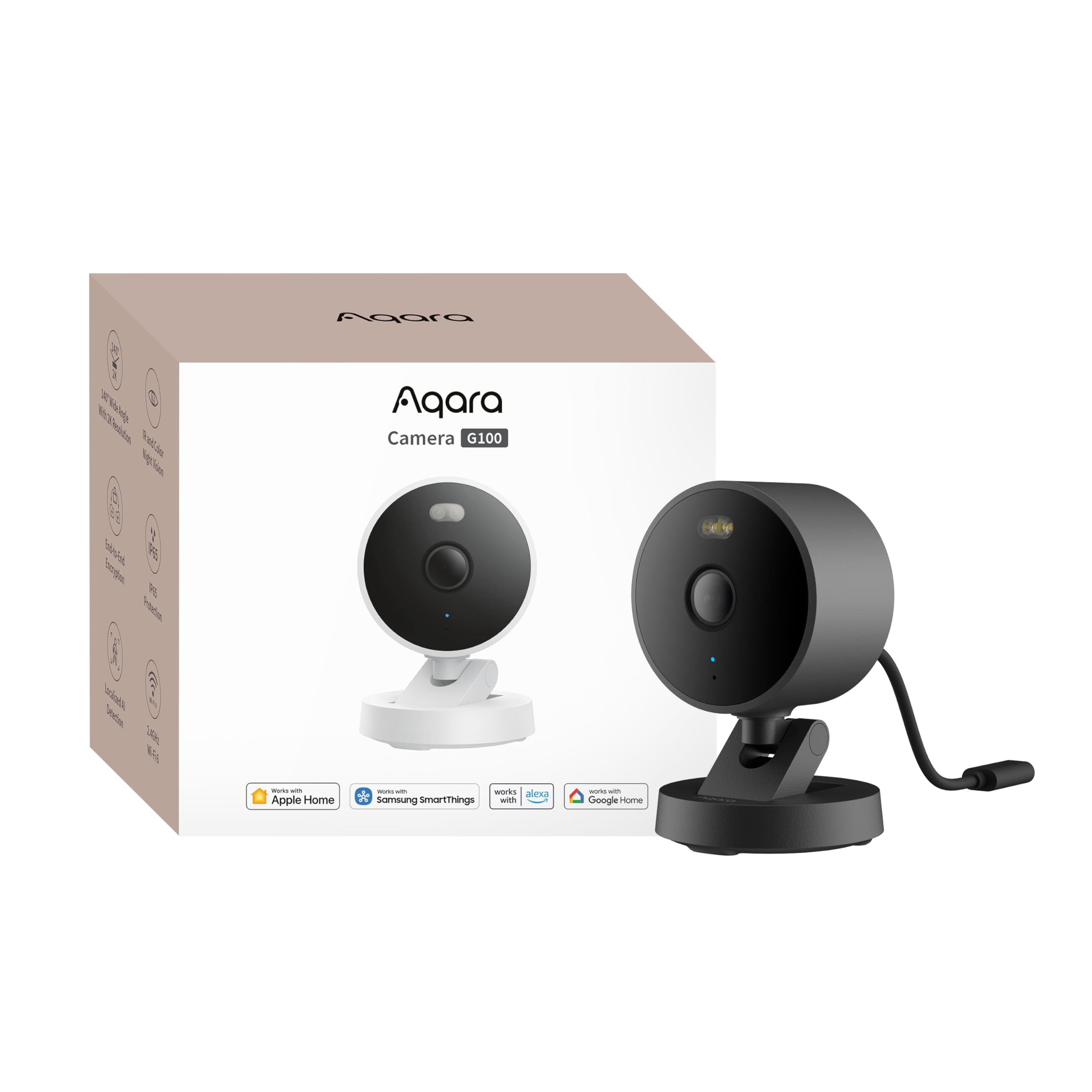 Photo 1 of Aqara G100, 2K Indoor/Outdoor Security Camera, HomeKit Secure Video, 2-Way Audio, Spotlight Color/IR Night Vision, AI Detection, 140° FOV, Wi-Fi 6, Supports HomeKit, Alexa, Google and IFTTT, Black