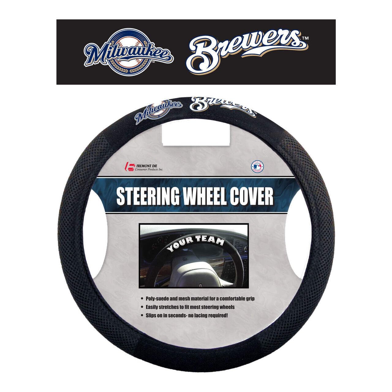 MLB Milwaukee Brewers Poly-Suede Steering Wheel Cover