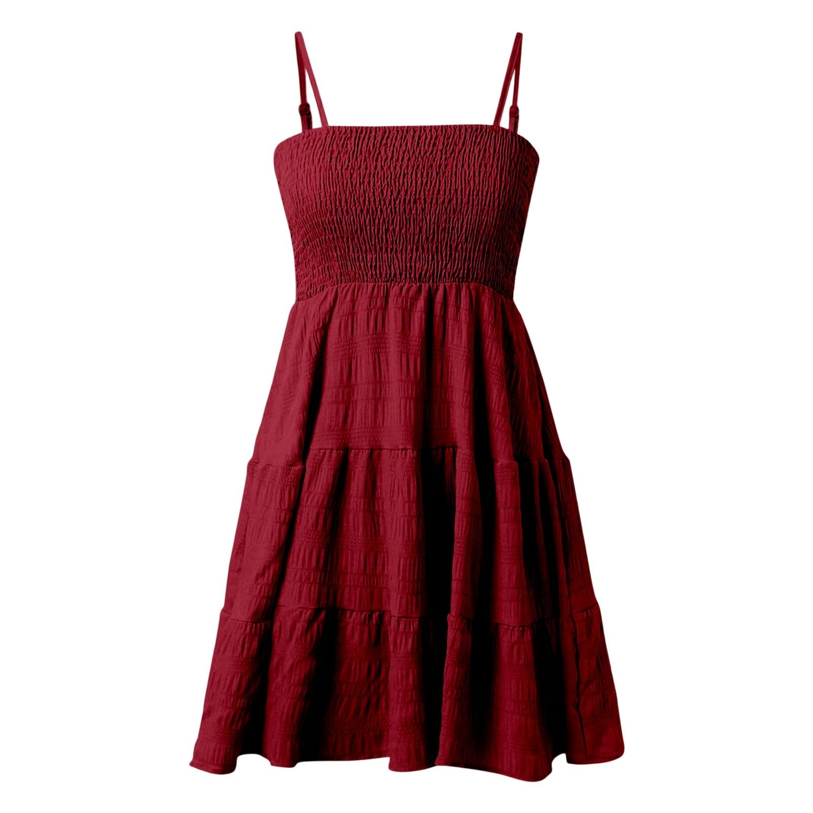 Sommerkleid Damen Kurz, Ärmelloses Modell Mit Spaghettiträgern, Einfarbiges A-Linien Minikleid Als Leichtes Luftiges Strandkleid Für Sommer Outfits