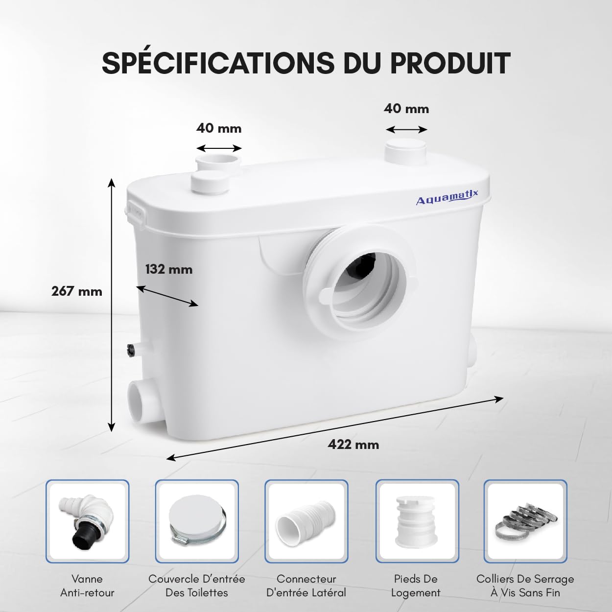 Aquamatix Sanitarna pompa podnosząca, 400 W, pompa Macerator, 100 l/min, 8 m podnośnik, 3-wlot do wanny toaletowej, filtr węglowy