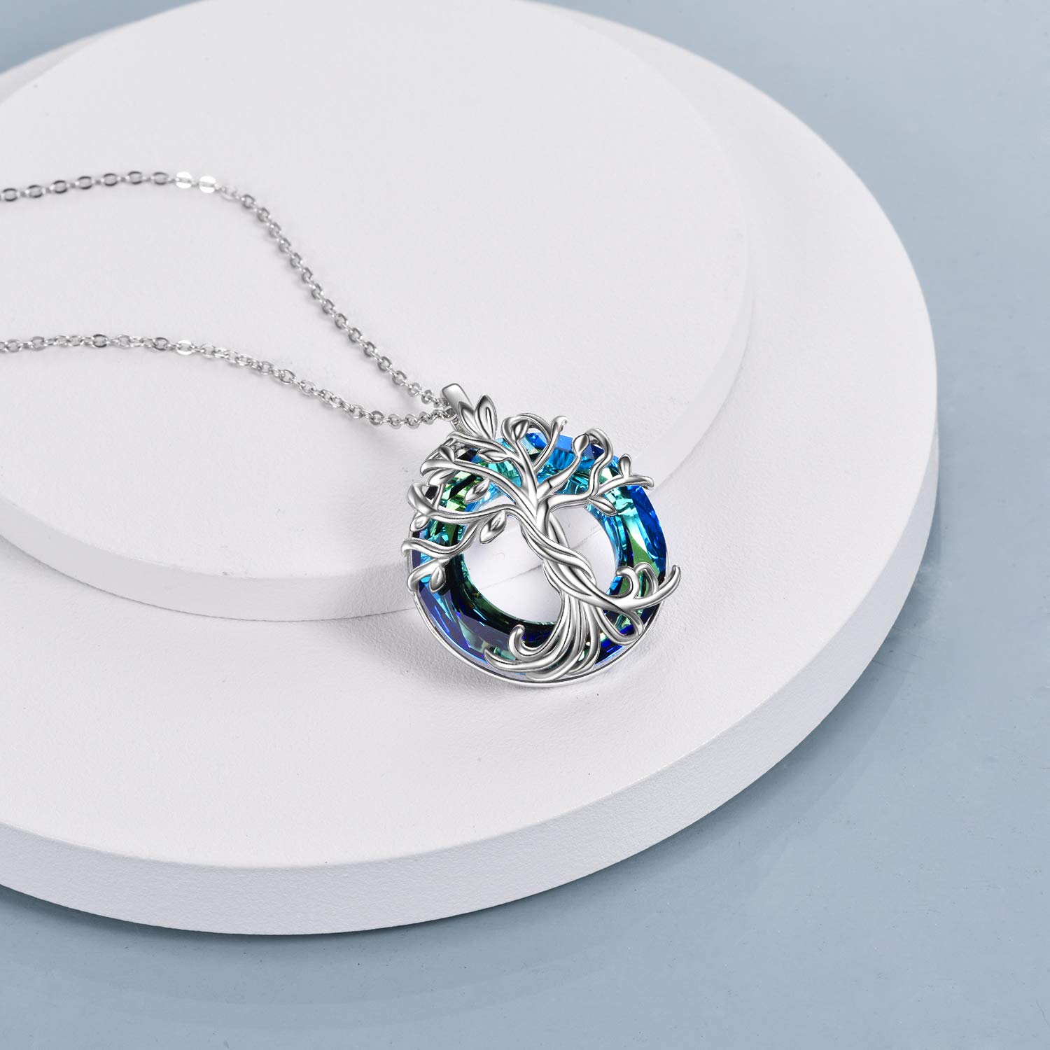 TOUPOP Kette Baum des Lebens 925 Sterling silber Baum des Lebens Anhänger Halskette mit Kristall Schmuck Geschenke für Mütter Geburtstagsgeschenke für Frauen Damen Mädchen