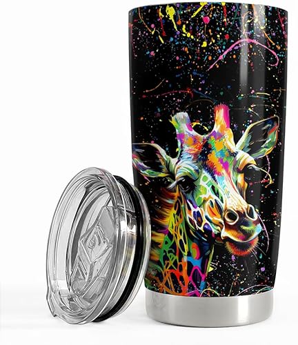 SANDJEST Vaso de jirafa de 20 onzas, regalo de jirafa para mujeres, niñas, adolescentes, vasos aislados de acero inoxidable, taza de viaje para