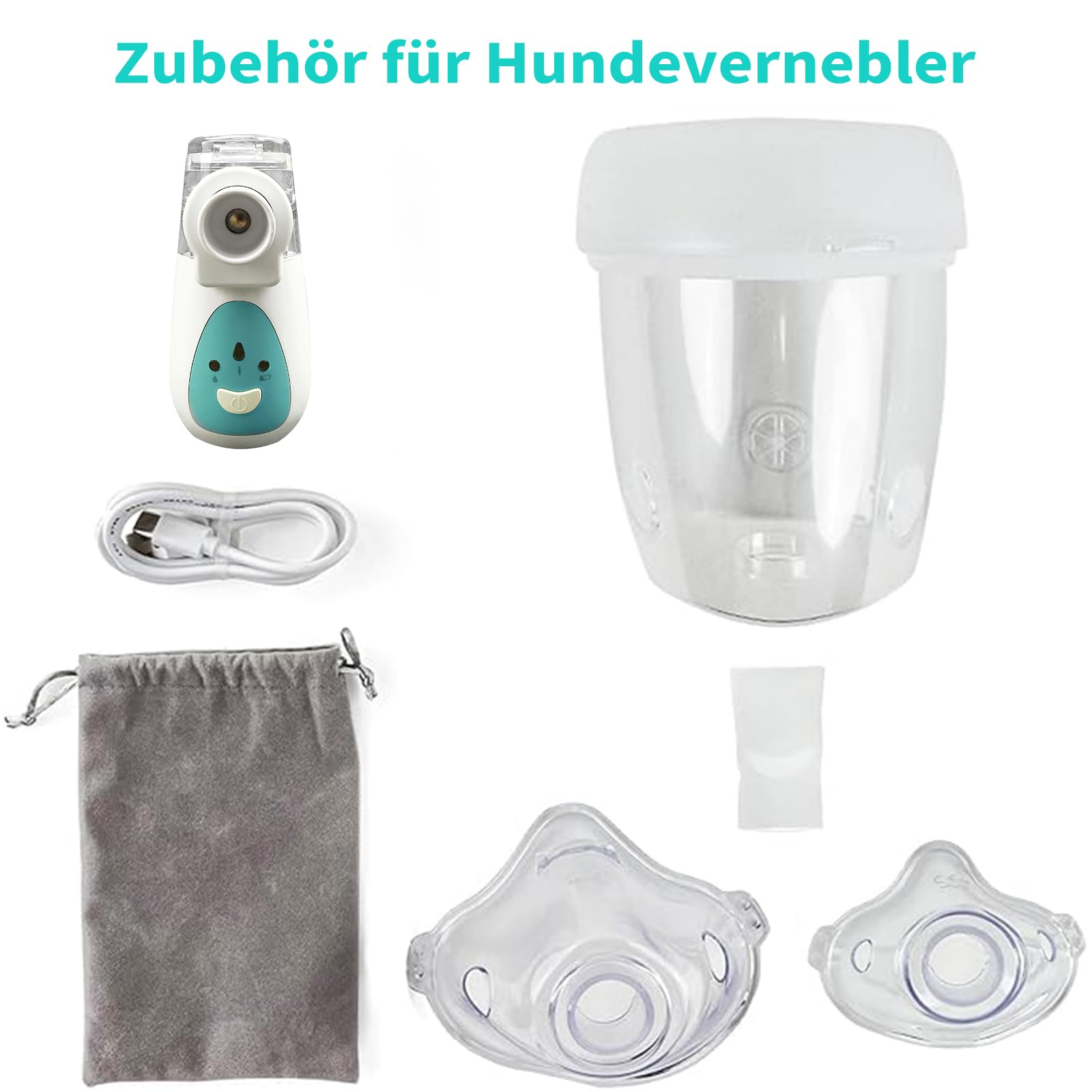 Nebulizator dla psów, nebulizator dla psów i maska inhalacyjna, cichy, odpowiedni dla psów, zielony (M)