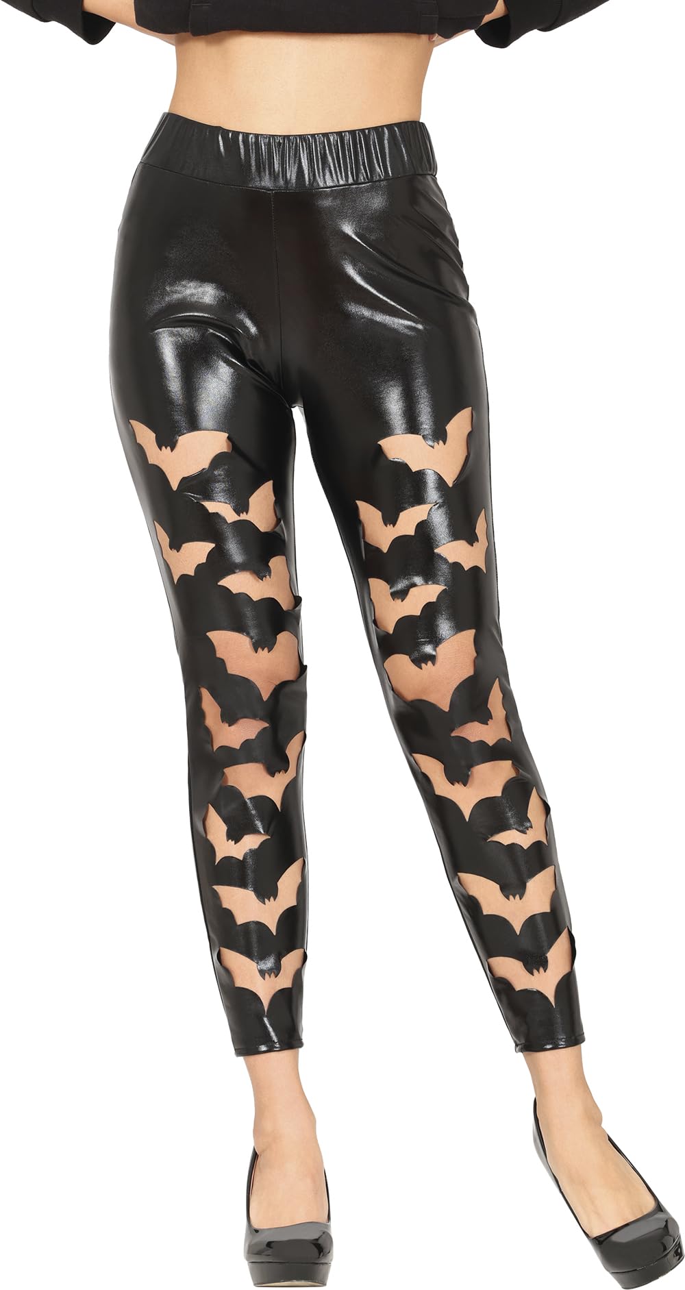 FIESTAS GUIRCA | Leggings Simil Leather with Bats Black (38-40/M) - Costume Accessory for Adult Women - Textile Ideal for Halloween and Costume Parties - Black