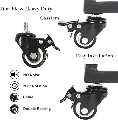 Miniatura 2 de Soporte de exhibición de flores con 4 cubos de plástico, estante de carrito de plantas móviles de alta resistencia, estante de metal móvil de 4