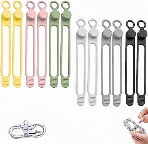 Miniatura 1 de Data Cable Organizer Elastic Silicone Cable Ties, Reusable Cable Ties Wire Management Organizer, Multi-Purpose Cord Organizers for Bundling and