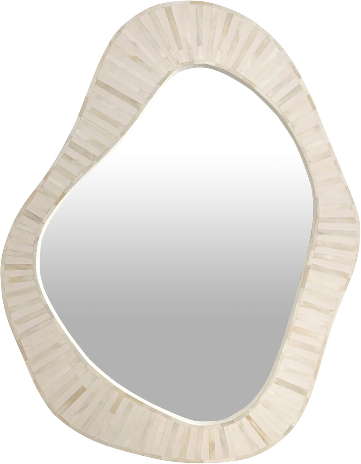Hansa Handmade Bone Inlay Irregular Wall Mirror Strip Pattern Green Bathroom Hanging Mirror Modern Decorative Vanity Mirrors for Bedroom Living Room (19.6"x14.9")