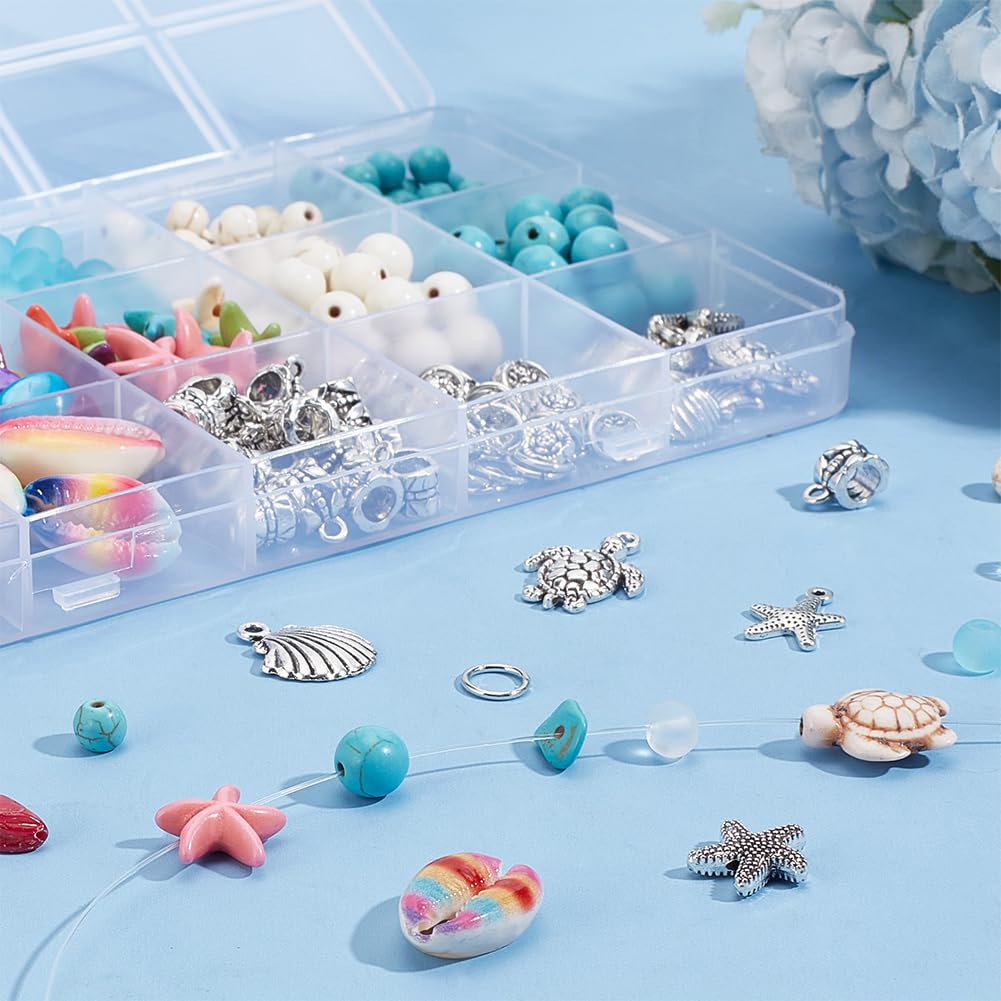 PH PandaHall 371pcs Ocean Theme Jewellery Kits Seashell Charms Turquoise Turtle Starfish Beads White Blue Beads with Jewellery Findings for Summer Necklace Earring Bracelet Anklet Jewellery Making - Image 4