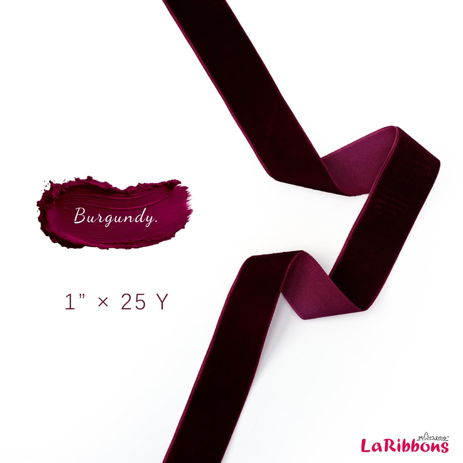LaRibbons Nastro di velluto bordeaux, 2,5 cm x 23 m