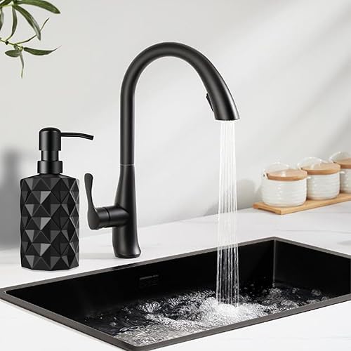 Miniatura 8 de Dispensador de jabón negro mate, dispensador de jabón de manos y jabón para platos para bañococina, dispensador de jabón de vidrio de 11 onzas con