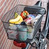 Metall Fahrradkorb schwarz für Gepäckträger - 40 x 30 cm - Einkaufskorb für Fahrräder zur Festmontage - Einkaufskorb Transportkorb Metallkorb Korb Tasche für Fahrrad engmaschig