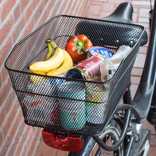 Metall Fahrradkorb schwarz für Gepäckträger - 40 x 30 cm - Einkaufskorb für Fahrräder zur Festmontage - Einkaufskorb Transportkorb Metallkorb Korb Tasche für Fahrrad engmaschig