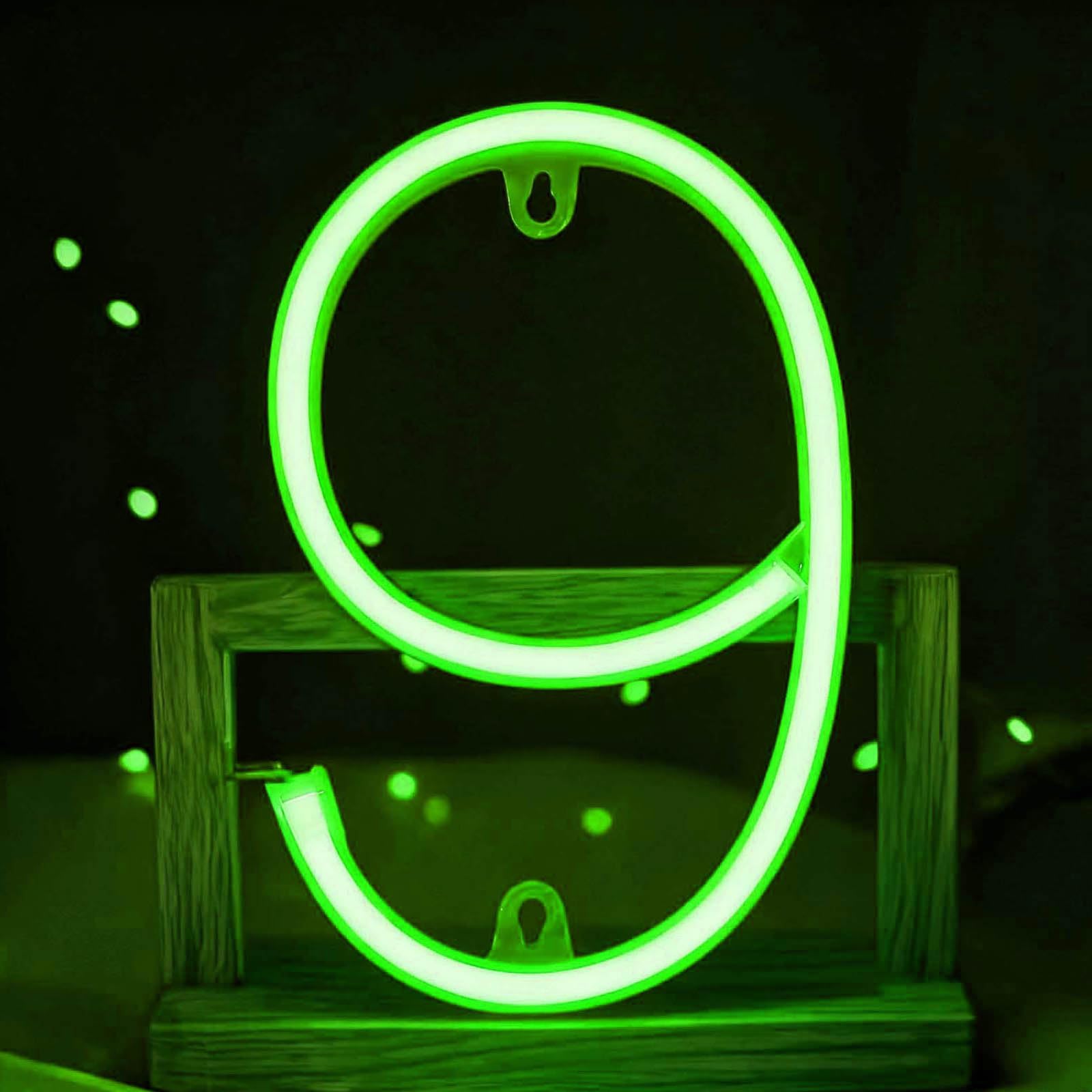 Minimalist Green Arabic Numeral Neon Sign - Wireless Battery & USB LED Light for Bookshelf Decor Office Welcome Sign Festival Events & DIY Projects（No.9） — image 1