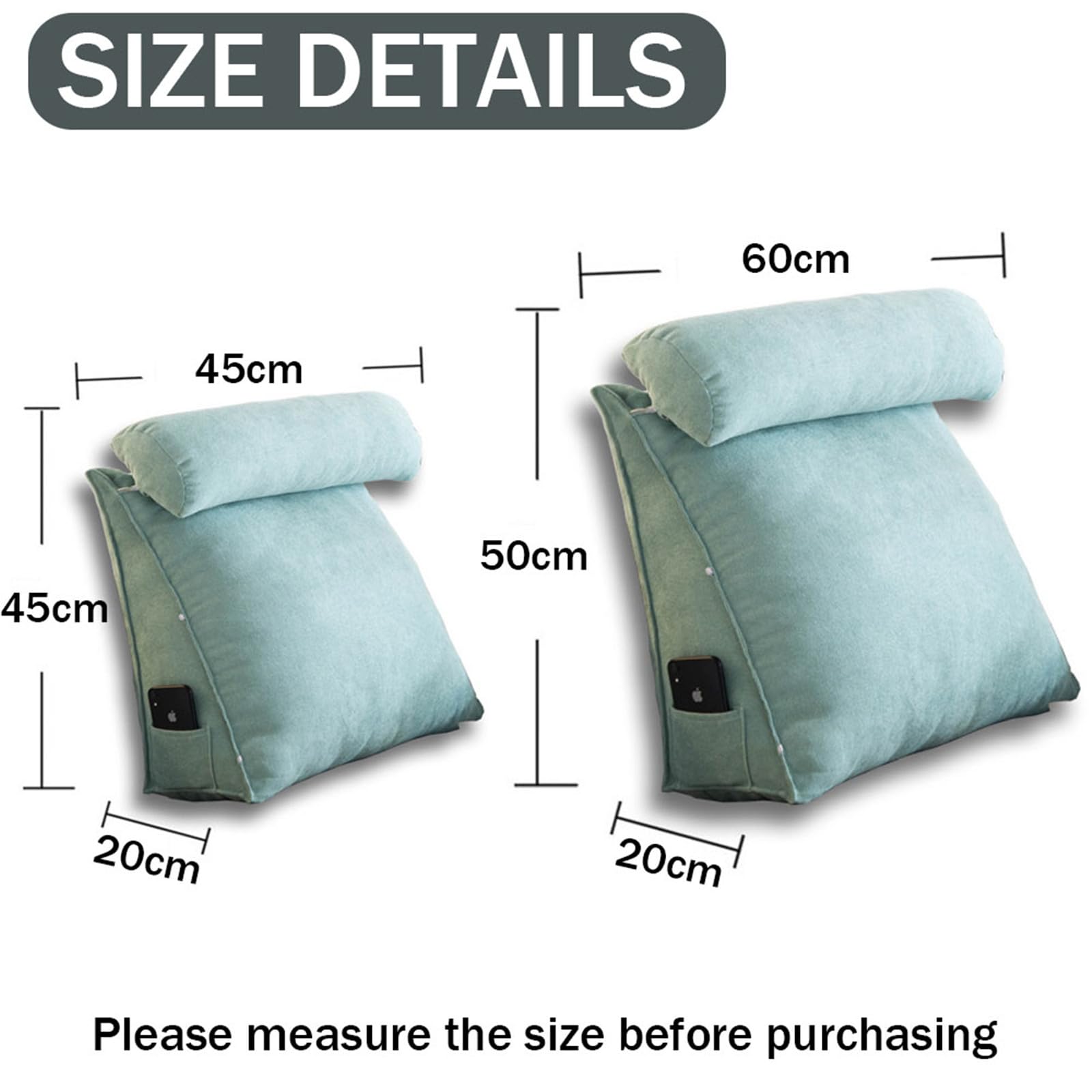 Treer Cuscino Da Lettura Per Letto Grande Colori Cuscino Schienale Divano Cuscino Lombare Per Testiera Wedge Cuscino Cuscino Di Supporto Cuscini Per Poggialetto Colori (80 * 35 * 20cm,Marrone