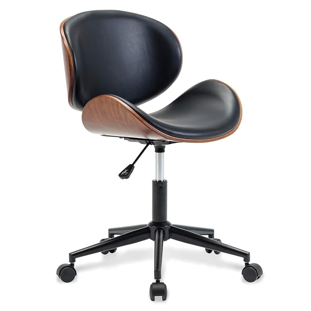 BELLEZE BELLEZE Mid Century Modern Shell Chair, Classic Tripod Design Walnut Plywood Faux Leather Upholstered Lounge Armless Chair for Living Room Reading Lounge,Black