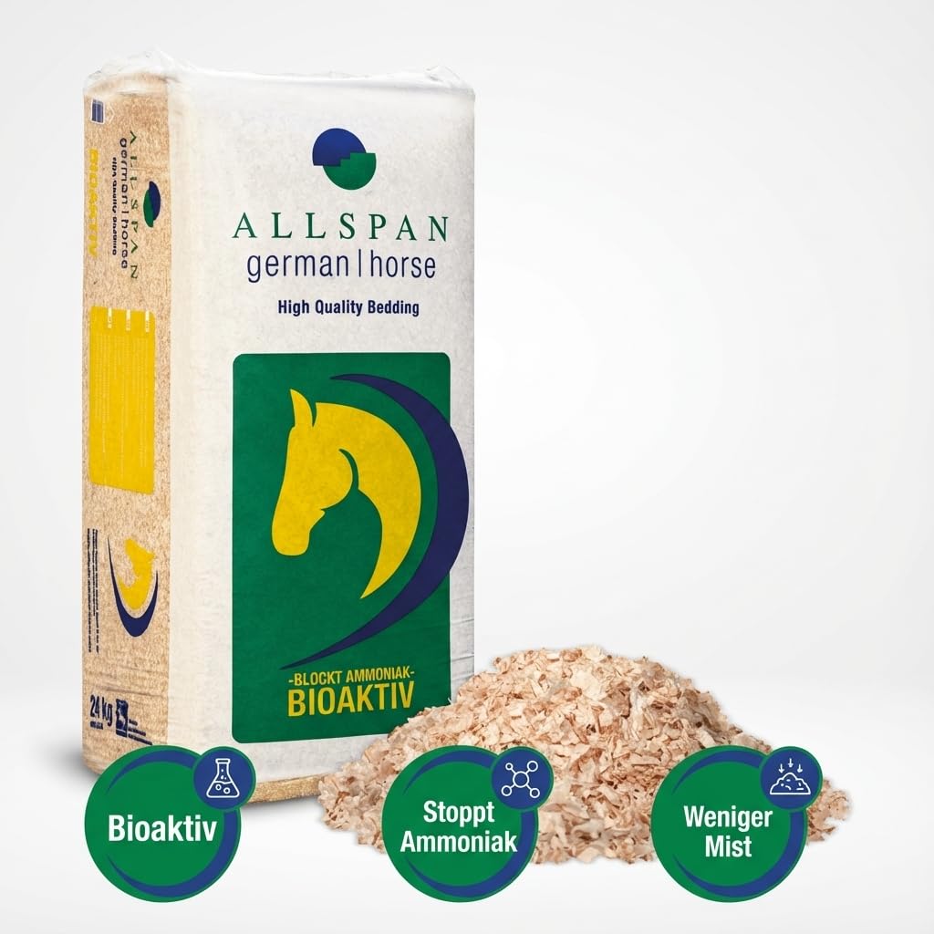Allspan German Horse Bioaktiv Hobelspäne Einstreu Großtier Kleintier Tier Pferde Stall Paddock Holz Streu 24kg x 15 Sack 360kg / 1 Palette