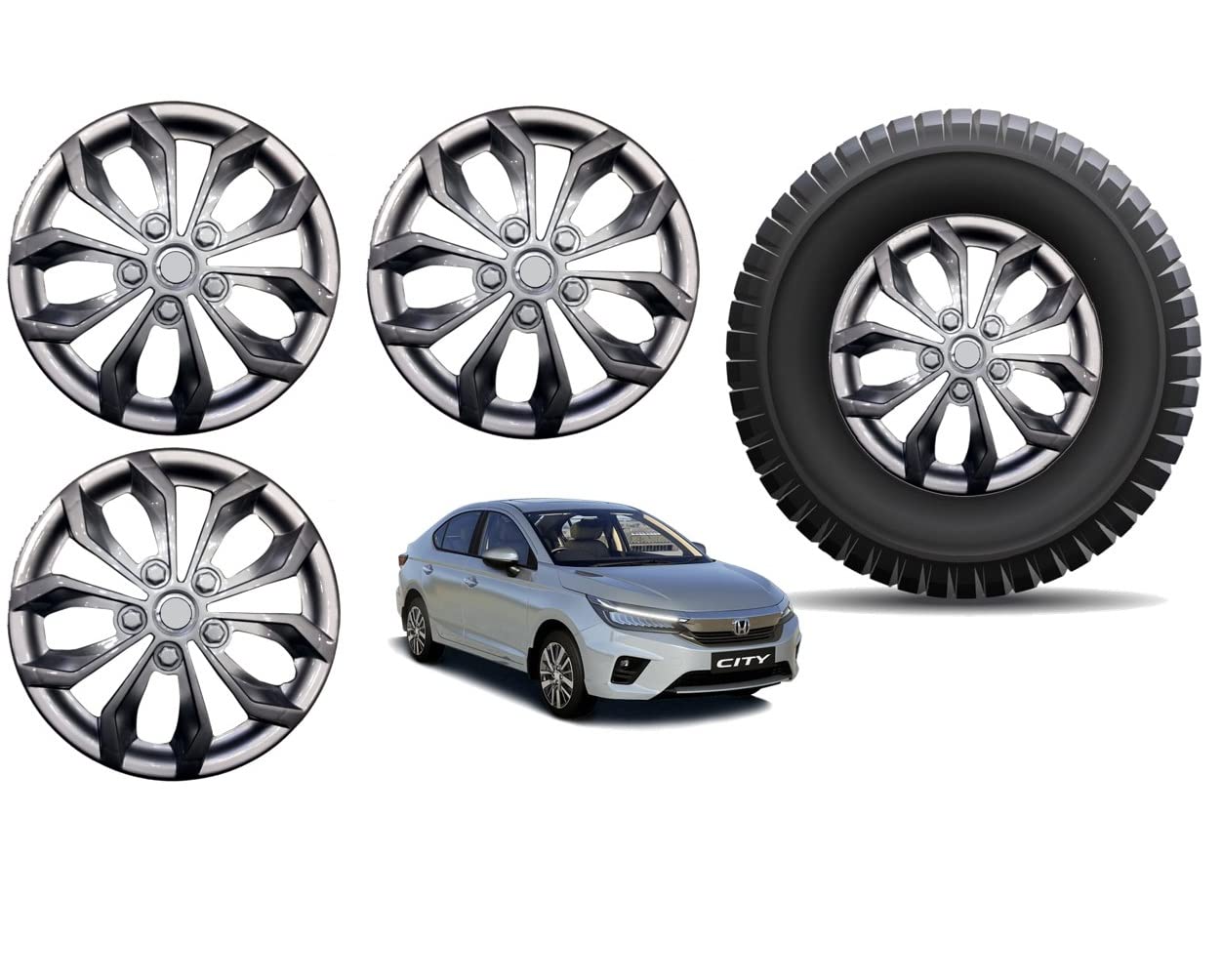 JSH Car Wheel Cover/Caps Hubcaps/Rim Caps FRYSLVR Silver Colour 14