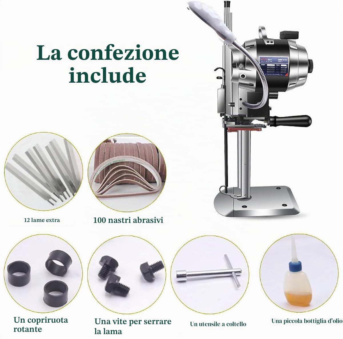 Taglierina Verticale elettrica per Tessuti con Lama Dritta, Macchina da Taglio per Tessuti da 1100 W, con Luce LED, per Tessuti, Carta, Pelle, Gomma e Moquette,6in