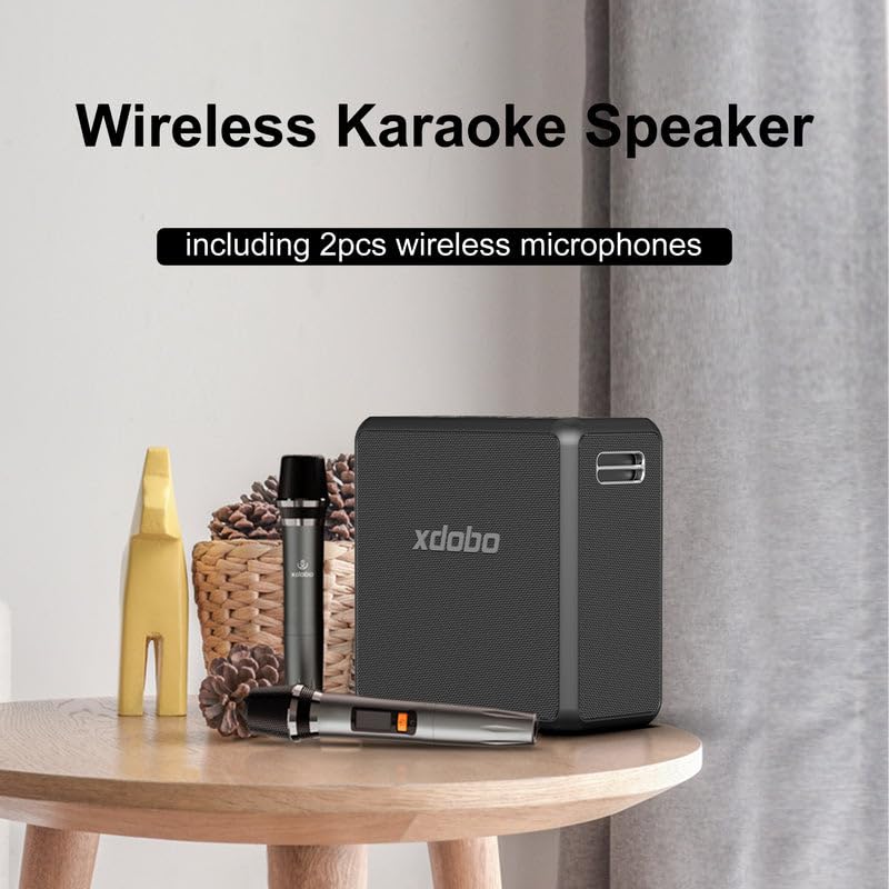 xdobo King Max Bluetooth Karaoke Lautsprecher mit 2 Wireless Mikrofone, 140W RMS, IPX5 Wasserdicht, Tragbarer Party-Lautsprecher, Typ-C, 12+ Stunden Spielzeit