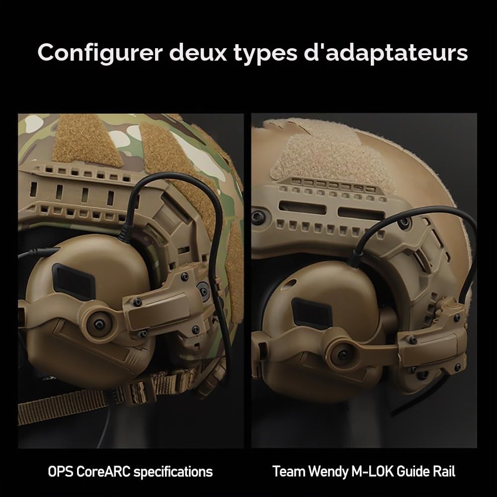 Casque Tactique avec Amplification du Son Et avec Microphone,Protection Auditive pour Chasse Airsoft Paintball Et Activités Militaires Adaptateur De Rail Inclus