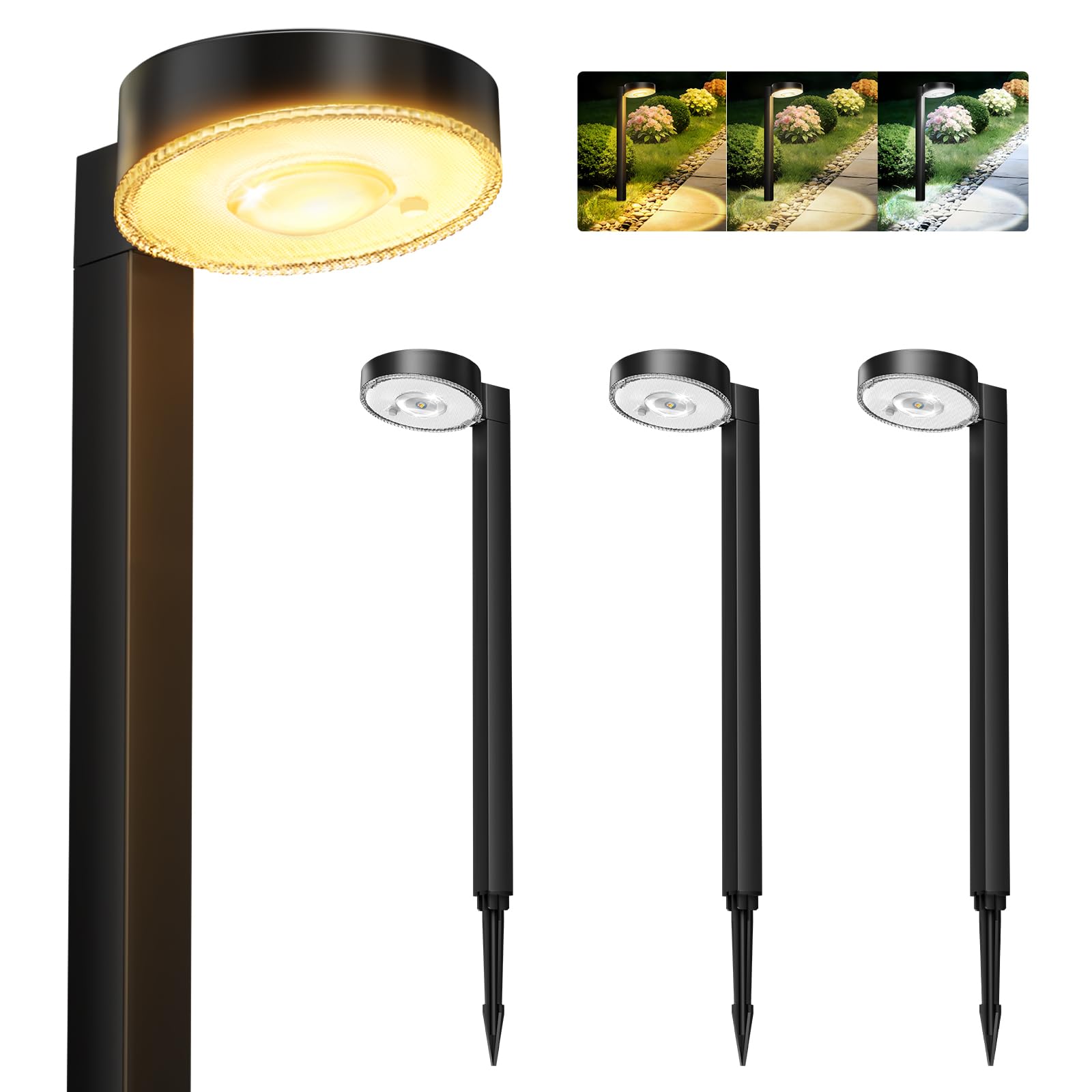 NIORSUN Solar Lights for Outdoor Garden, 4 Pack Solar Garden Path Lights with 3 Color Temperatures and Brighter Lens, IP65 Waterproof Solar Lights for Pathway, Lawn, Patio, Yard, Garden Decoration