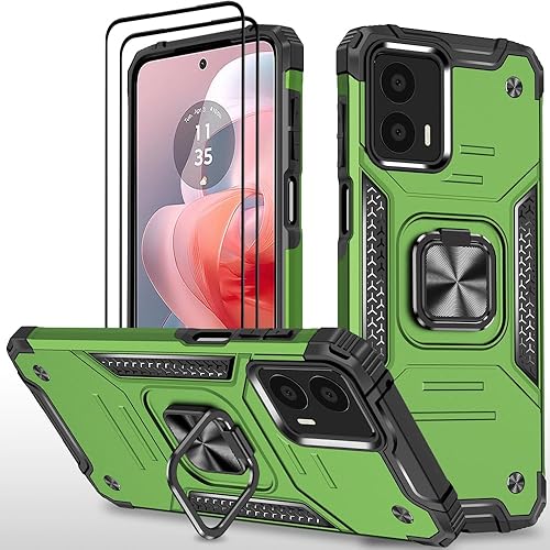 Miniatura 22 de Funda para Moto G Power 5G 2024 con 2 protectores de pantalla de vidrio templado, grado militar, doble a prueba de golpes, con funda de soporte,