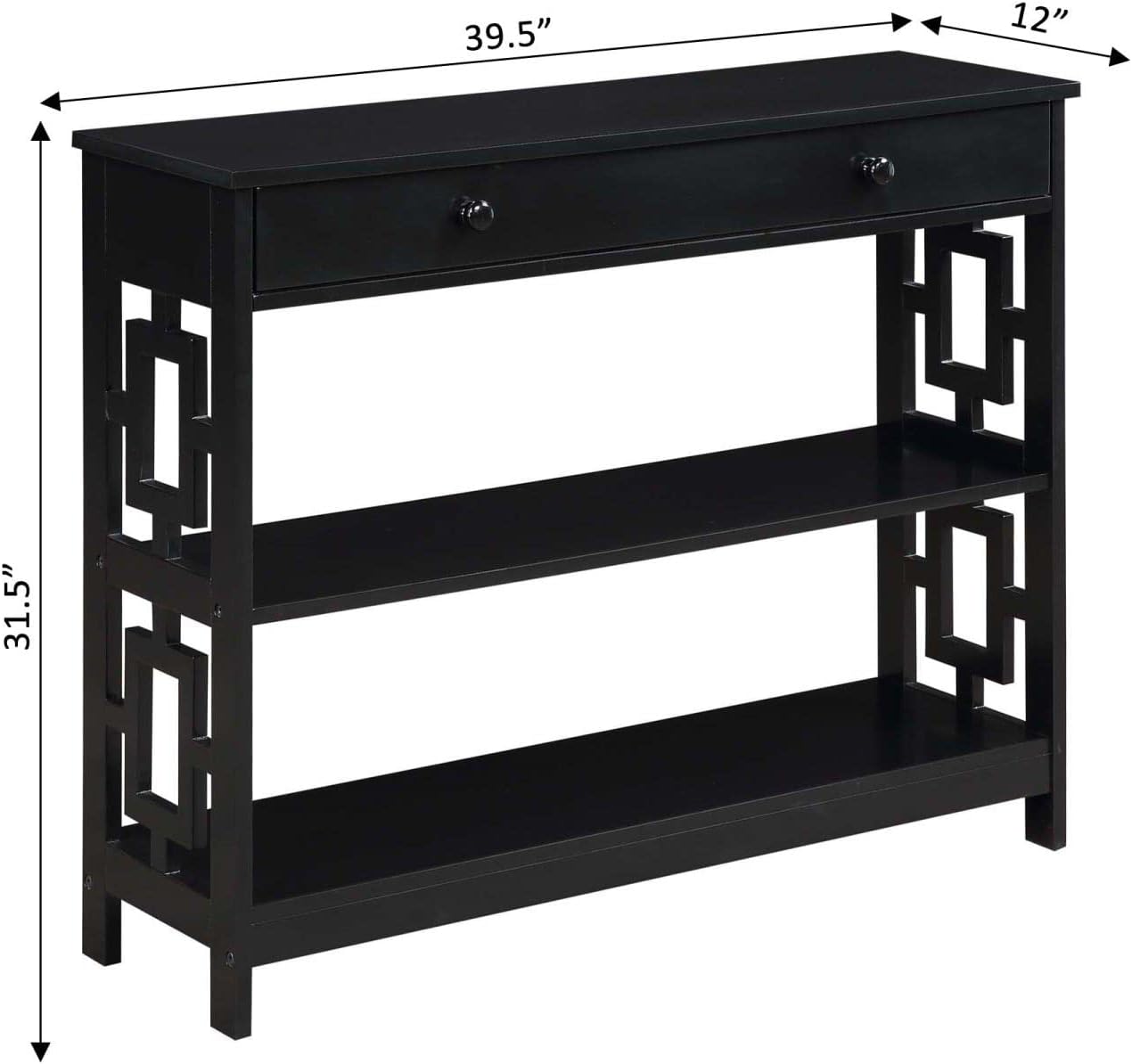 Modern Black Wood Console Table with Storage and Shelves