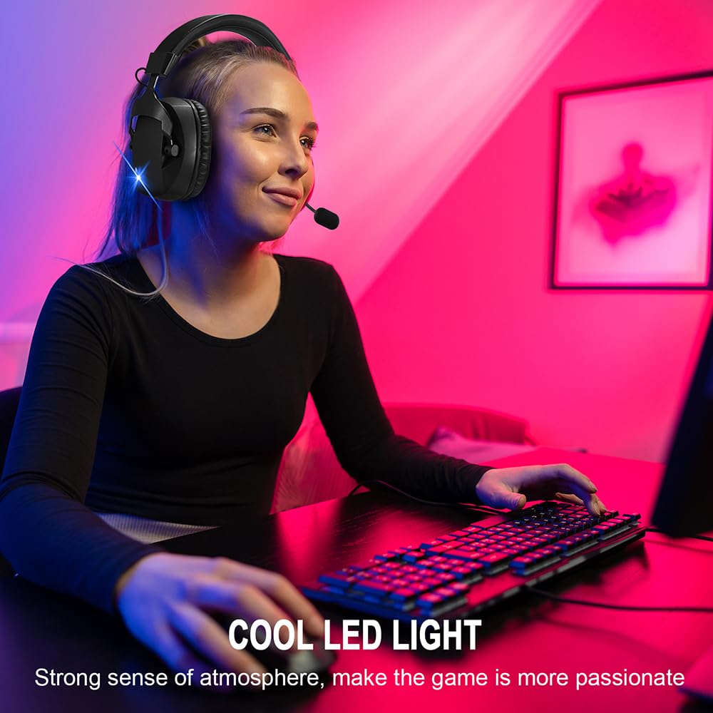 Cuffie da Gioco Microfono Wireless con Cancellazione del Rumore Surround 3D per PC Spugna Traspirante Driver da 50 Mm Leggero Durevole Durata della Batteria di 36 Ore (#2)