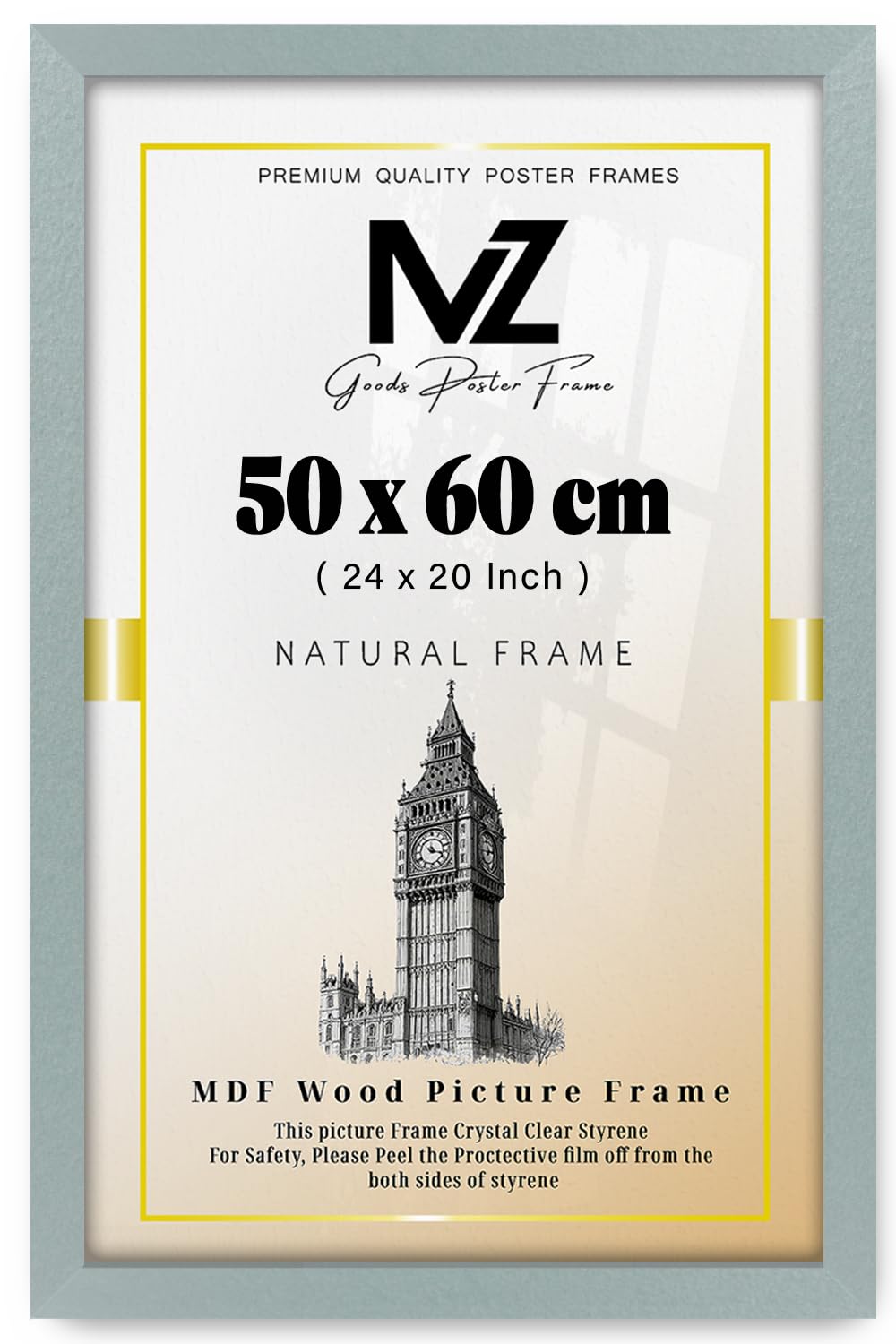 MZ GOODS | Eton Wood 500 x 600 mm Frames - Large Silver 24" x 20" Perfect for Home, Office, (50 x 60 CM) [ Silver ]