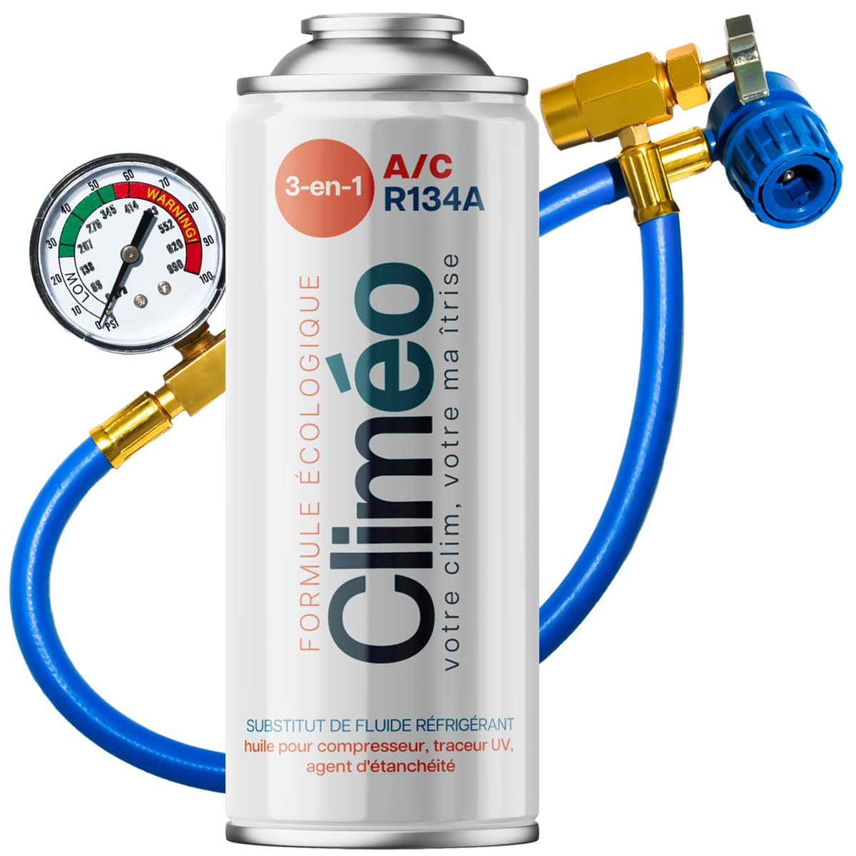 Climéo 400 ml de rechange écologique pour réfrigérant R134a/​R12, auto-​remplissage de la climatisation (1 boîte + tuyau, 2 en 1)