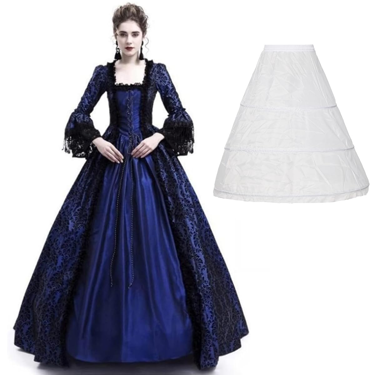 CAMDOM Robe Victorienne Médiévale pour Femme Gothique de Soirée Cocktail Elegante Lolita Party Swinging avec Jupon