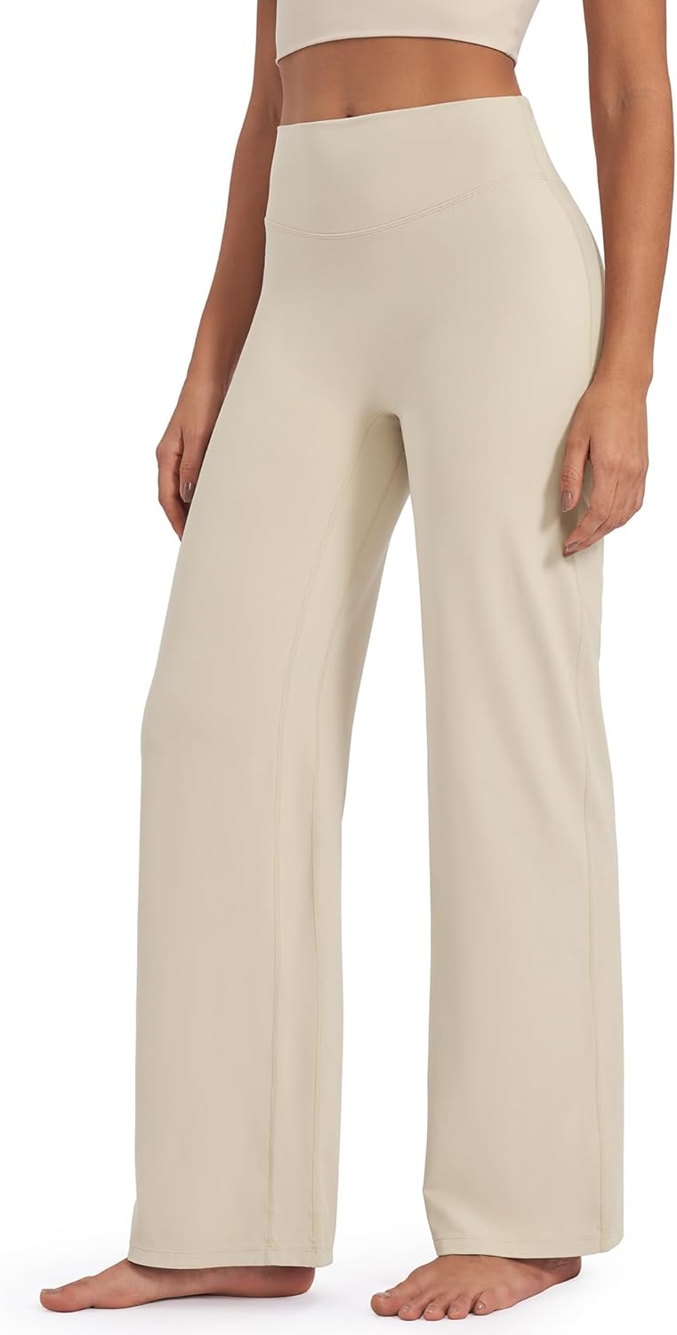 G4Free BareFeel No Front Seam Straight Leggings for Women High Waisted Wide Leg Yoga Pants 29"/31"/33"