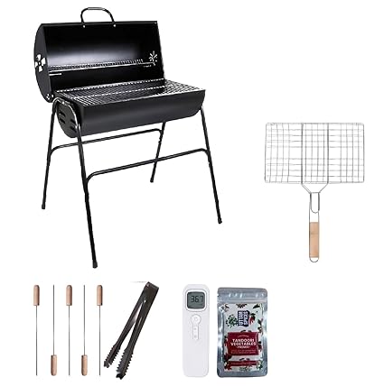 Peng Essentials GrillBeat Drum Barbeque Grill with Accessories for Home | Large Cooking Area, Additional Warming Rack | Barrel Style, Charcoal Griller BBQ with Set of 10 Premium Accessories