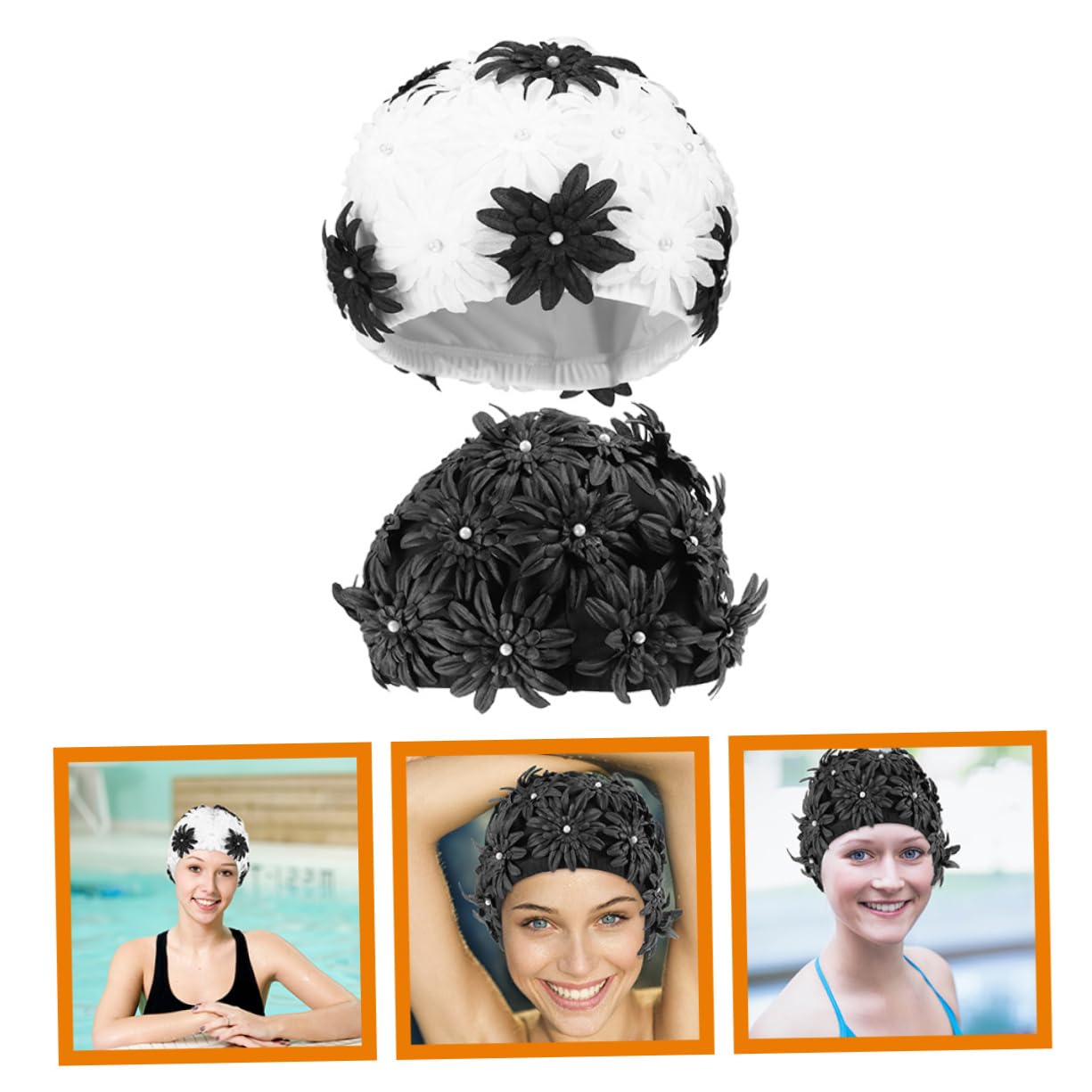 BESTonZON Gorro De Natación para Mujer con Floral Protección del Cabello Gorro Elástico para Piscina para Pelo Accesorio De Natación Cómodo Y Portátil