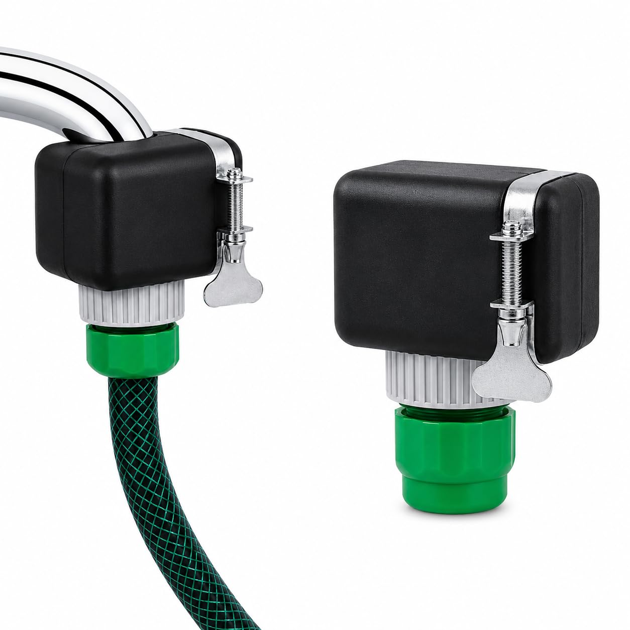 Square Mixer Tap Hose Connector Universal Garden Hose Pipe Adapter for Indoor Outdoor Taps, Leakproof Water Tap Connector with Adjustable Clamp, Kitchen Sink Bathroom Balcony Car Wash