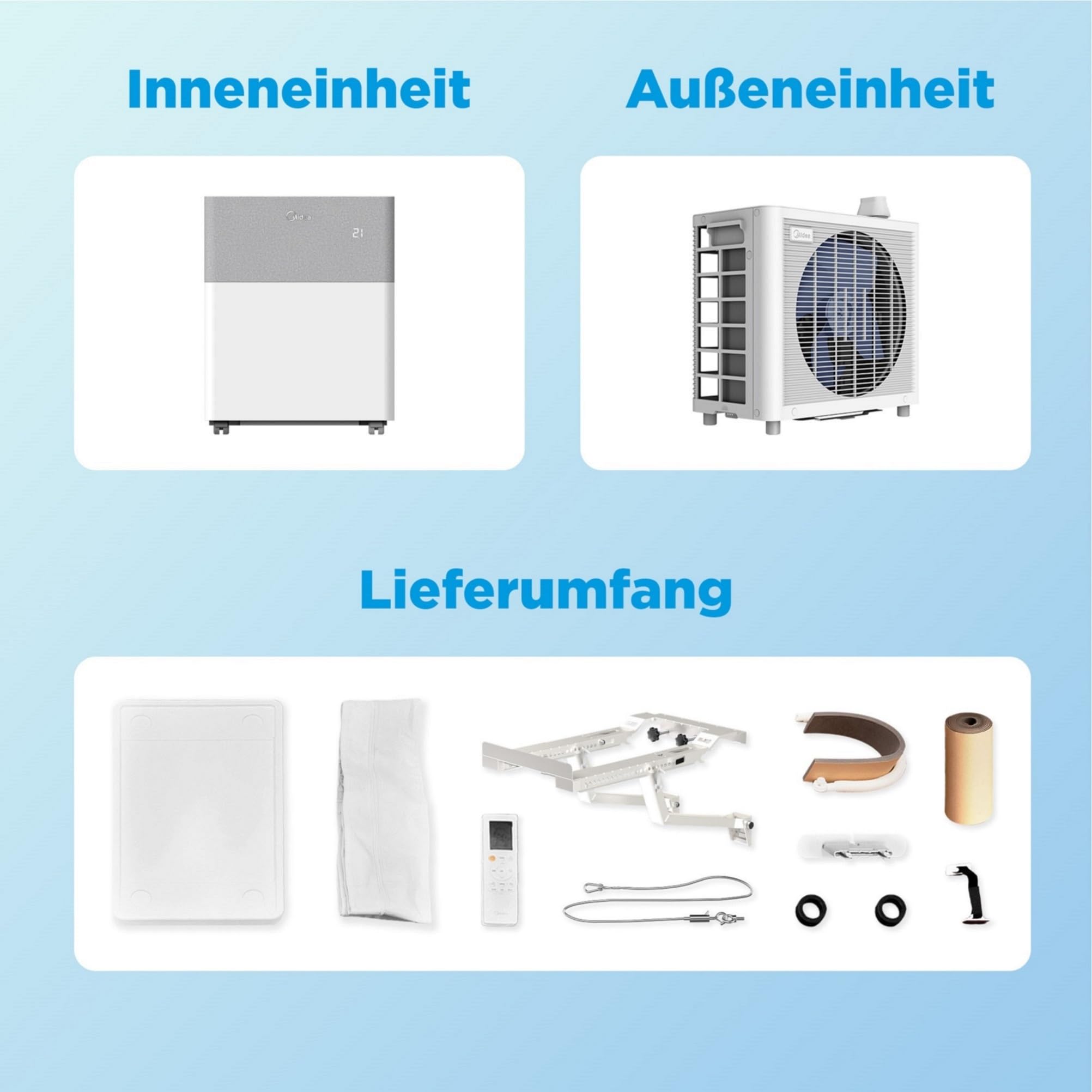 Midea Portasplit Cool Mobile Klimaanlage, 8000 BTU 2,3kW, A++, 28 m², 38 dB(A) Silent-Modus